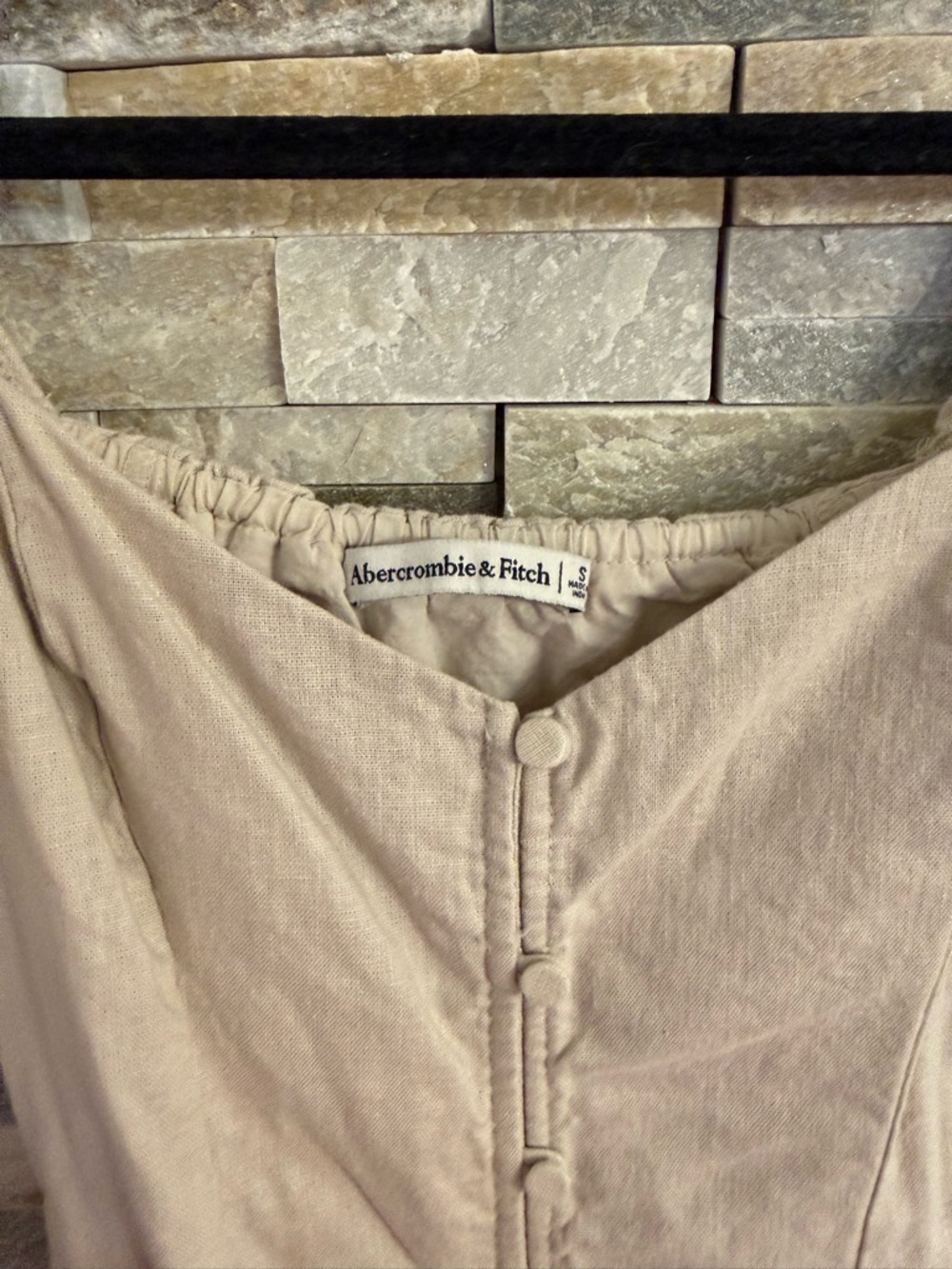 Abercrombie & Fitch Linen Blend Button Front Puff Sleeve Mini Dress - Picture 8 of 10